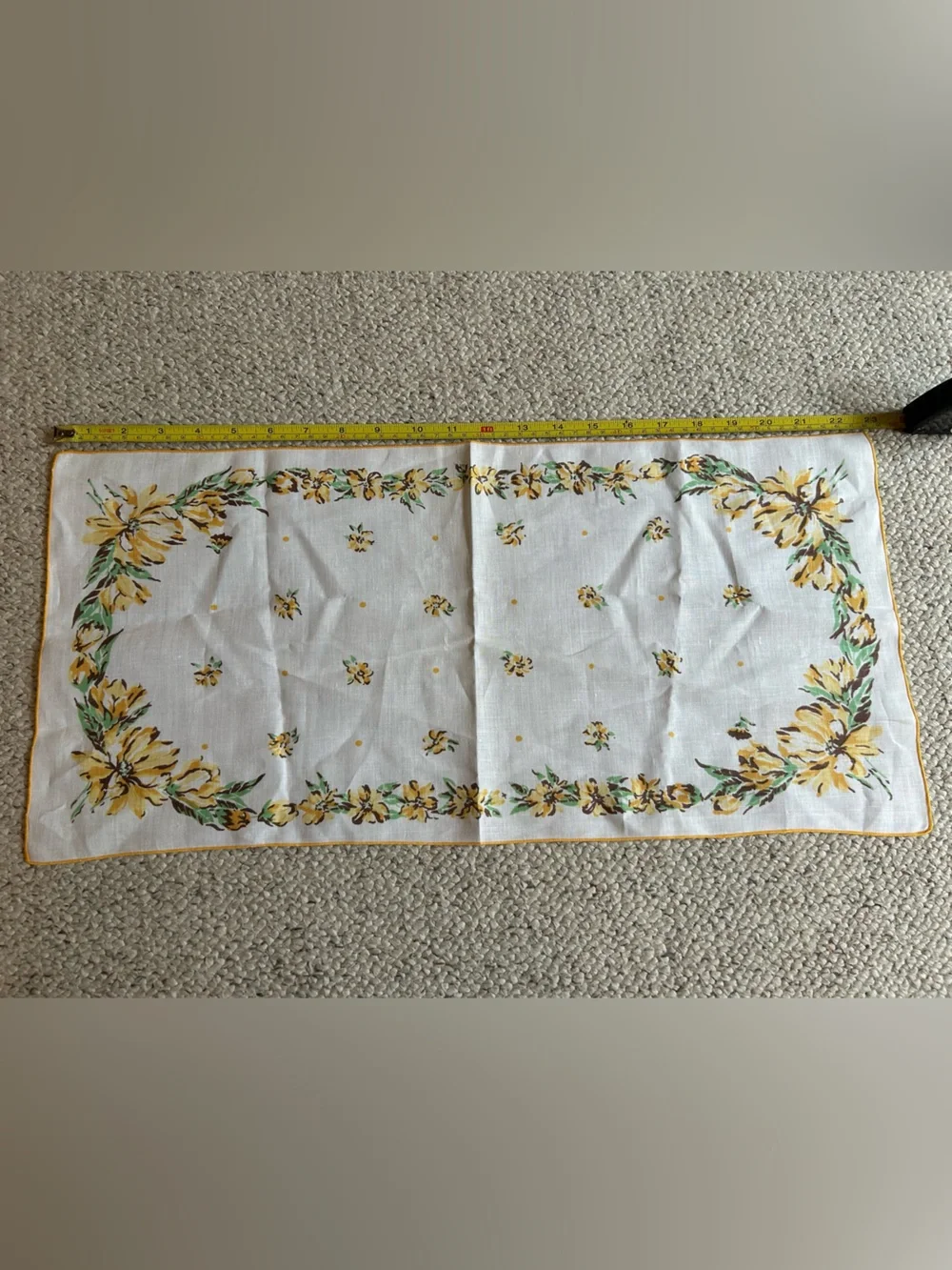 Vintage Floral Yellow & Green Linen Napkins and Small Table Runner- Set